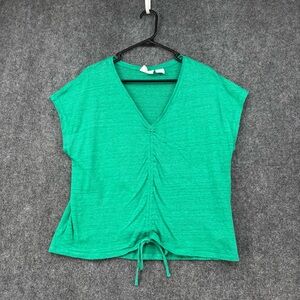 Cynthia Rowley Kelly Green V Neck Short Sleeve Linen Top Women’s Large